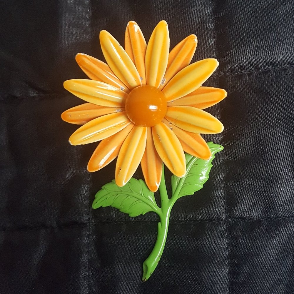 Large Vintage Metal and Enamel Flower Brooch